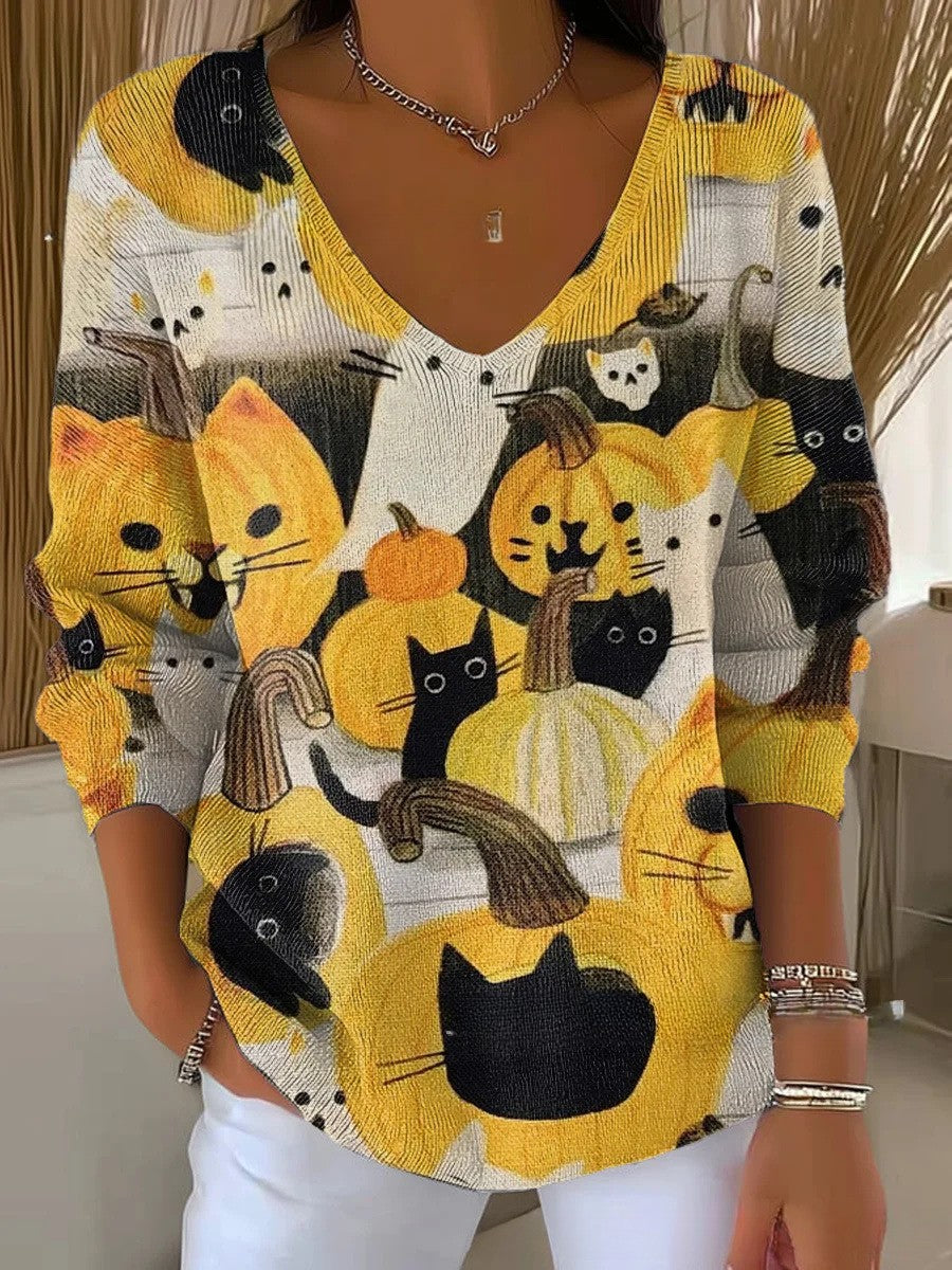 Rhoswen | Farverig Trøje med V-hals