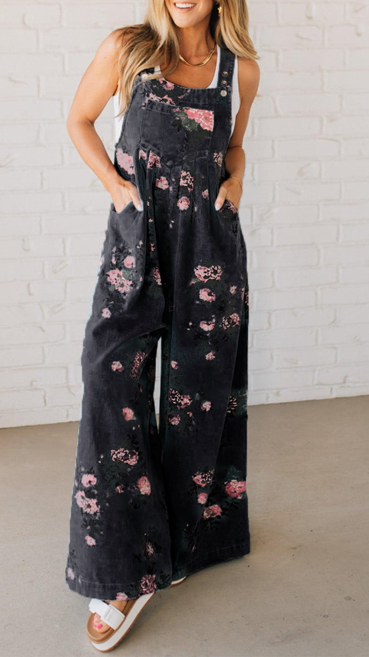 Elora™ – Denim Jumpsuit med Blomsterprint