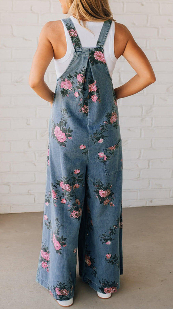 Elora™ – Denim Jumpsuit med Blomsterprint