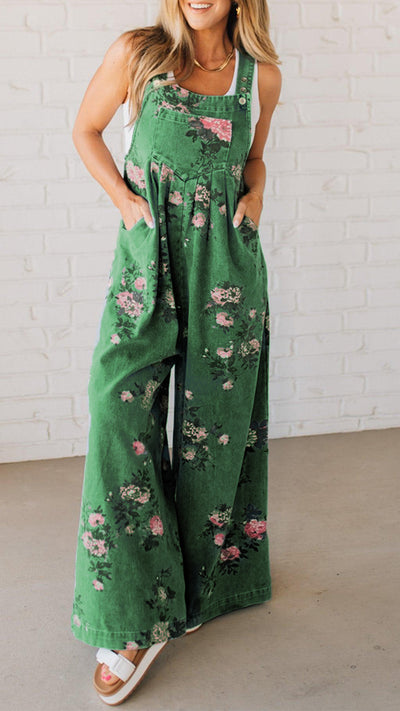 Elora™ – Denim Jumpsuit med Blomsterprint