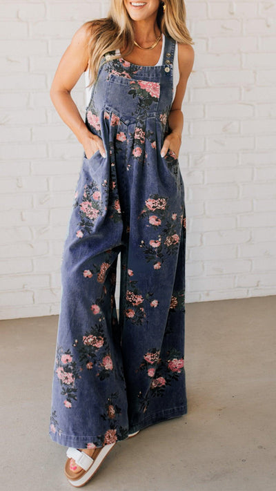 Elora™ – Denim Jumpsuit med Blomsterprint