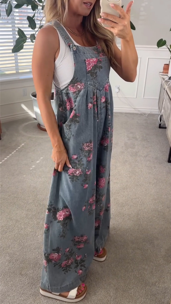 Elora™ – Denim Jumpsuit med Blomsterprint