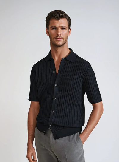Hæklet Cardigan Polo Sort