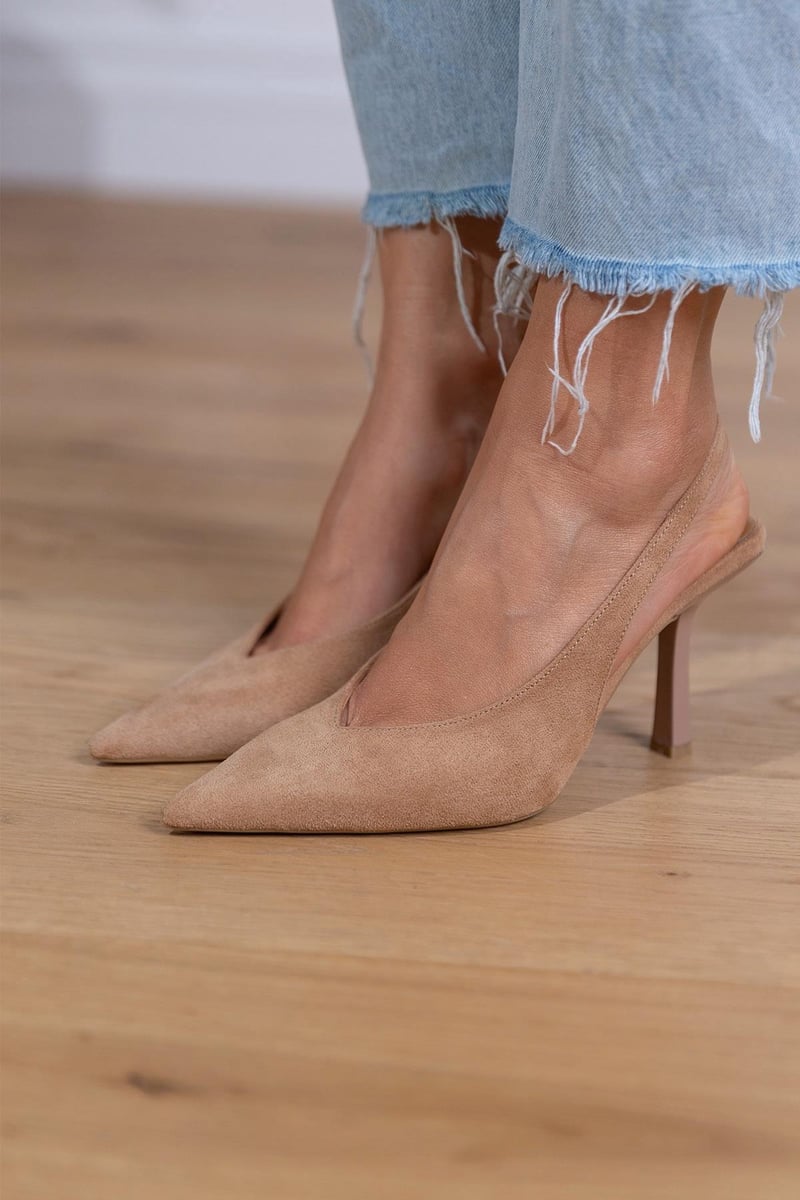 Marlena™ - Nude slingback pumps med tynd hæl